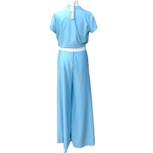Tennis Star Vintage 70s Women's 3 Piece Crop Top Wide Leg Pants Beachwear Set - Picture 6 of 16